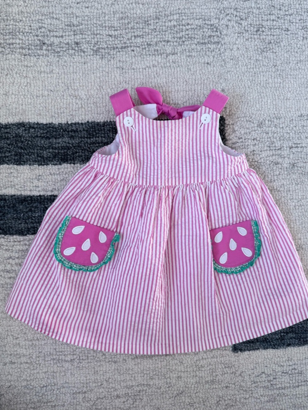 Florence Eiseman Pink and White Striped Dress with Embroidered Sun